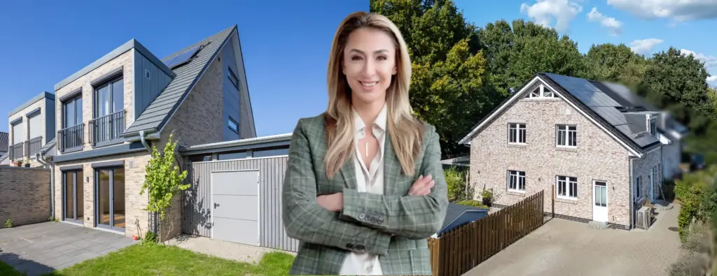 Gela Roosh Immobilien Banner mit zwei Häusern